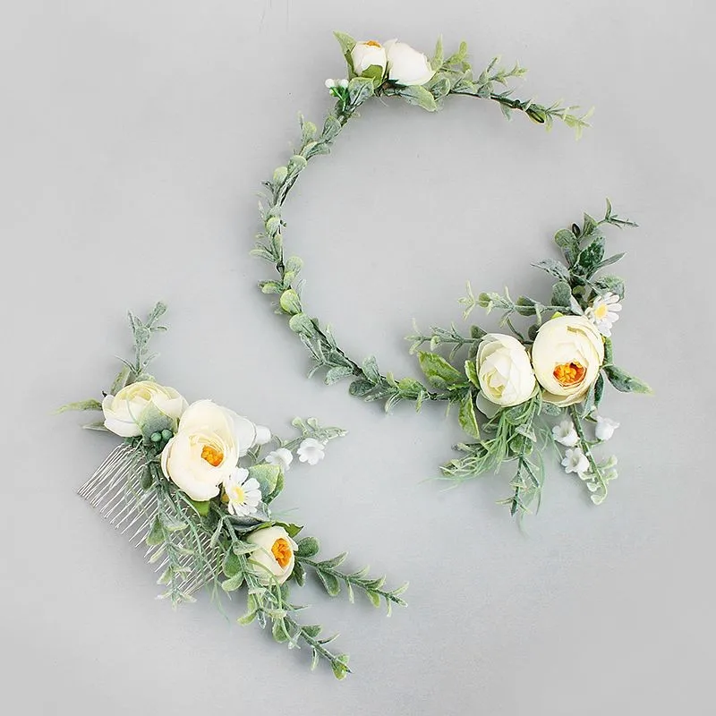 Зеленый Свадебный венок ручной работы цветочный гребень для волос свадебные