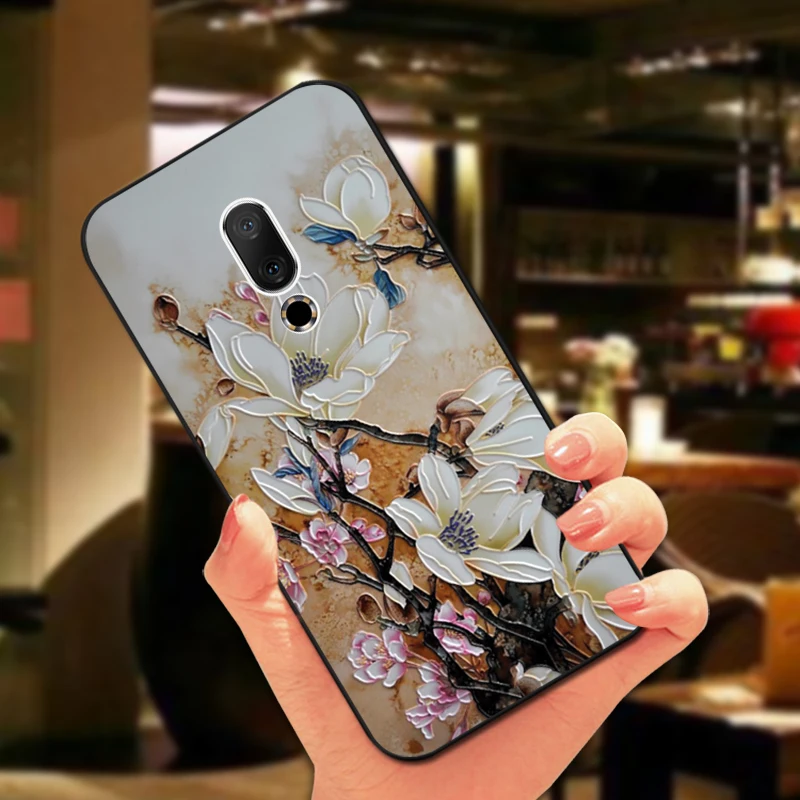 3D чехол для Meizu V8 Pro X8 M8 Mote роскошный мягкий черный с цветами 15 16 th Plus 16X M15 Lite
