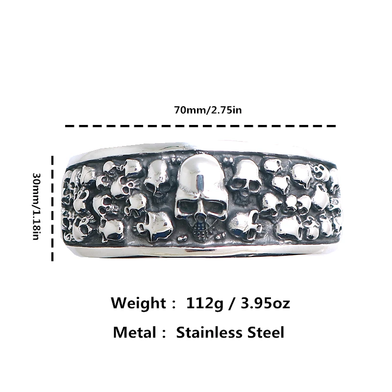 

Mens 316L Stainless Steel Cool Big Skull Classic Heavy Bangle For Biker Rider