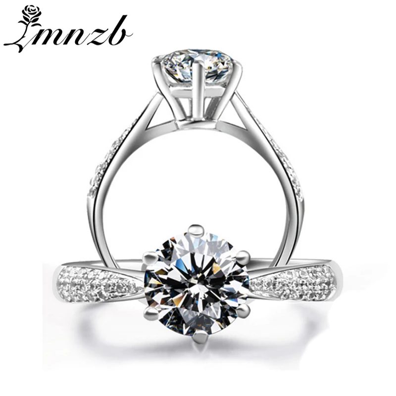 LMNZB чистого серебра 925 пробы набор серебряных колец роскошный 1,0 ct CZ Diamant обручальные кольца для Для женщин браслет украшения для помолвки LYR11