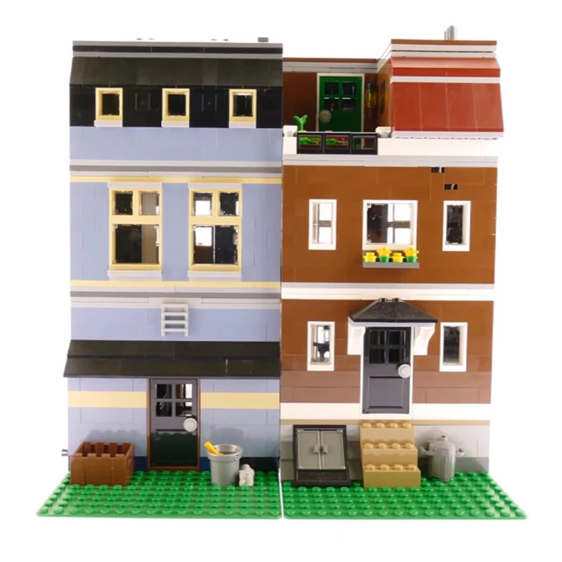 King Bricks 15009 вид на улицу города Домашние животные магазин Lepinblocks Строительные блоки Набор городской дом 10218 Creator Expert архитектурные игрушки