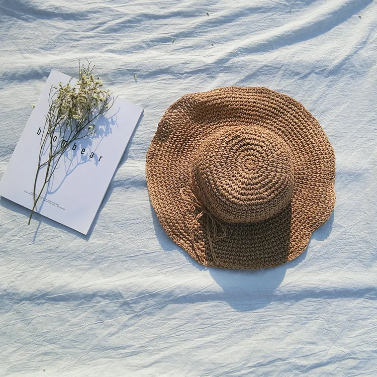 Girls mother children Accessories sunshade Beach Hat sunscreen hat weaving Bowknot straw fashion pure color Parent-child | Детская