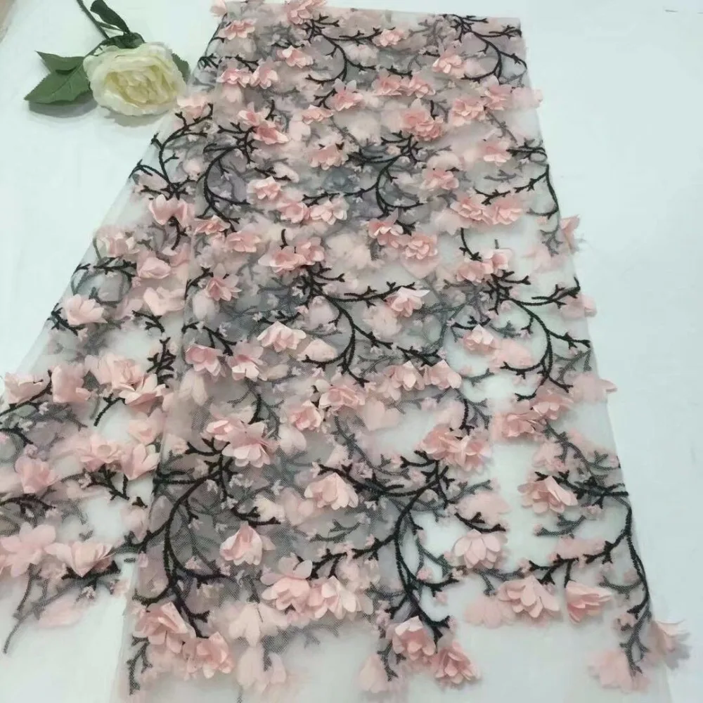

evening dress material nigerian lace fabrics french net lace 3d flower fabric high quality 5yard/lot A727-2