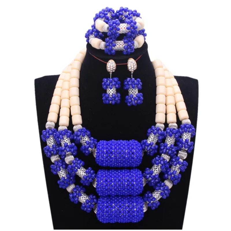 

4UJewelry Bridal Jewelry Sets Royal Blue Indian African Jewelry Sets With Silver Long Balls Nigerian Coral Beads For Women 2018