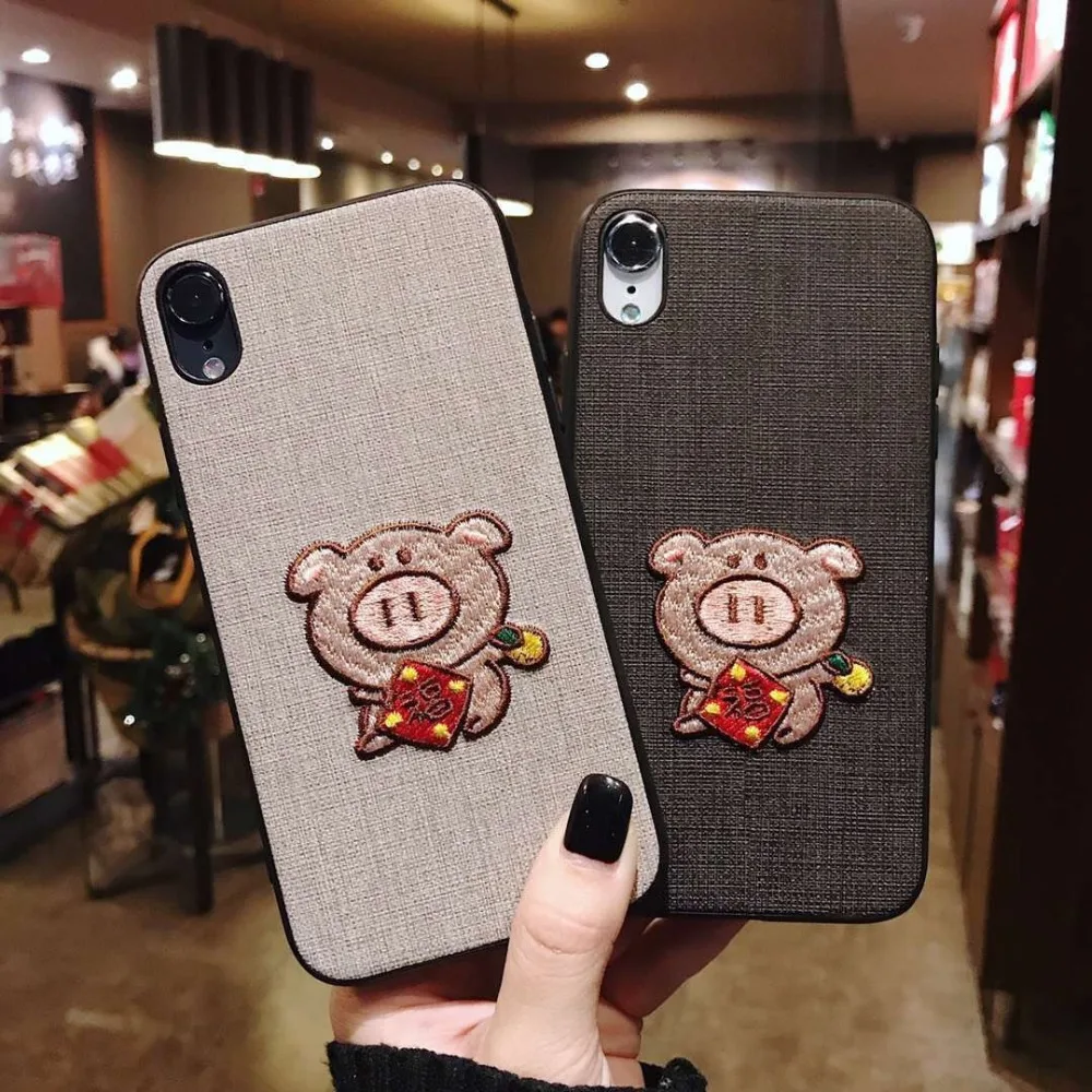 Anjiri красивой вышивкой поросенка Корпус для мобильного телефона чехол iphonexs