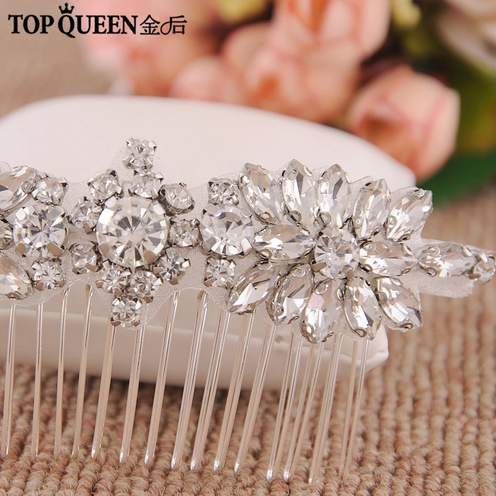 TOPQUEEN H49 туфли ручной работы серебристого цвета; свадебный гребень для волос с Стразы и Кристальный Высокое качество; для свадьбы расчески аксессуары серьги клип серьги для женщин