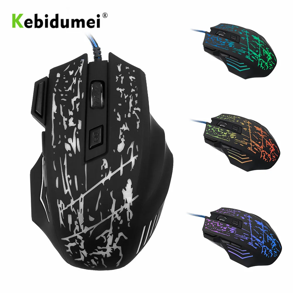 Kebidumei 5500 Точек на дюйм 7 Кнопка Светодиодный Проводная Оптическая USB Мышь Мыши для