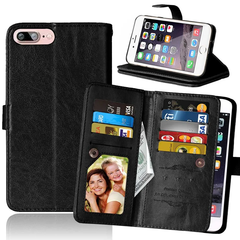 For iPhone 7 Plus Case Multi Functional 9 Card Holder Wallet Cases PU Leather Stand Phone Cover | Мобильные телефоны и