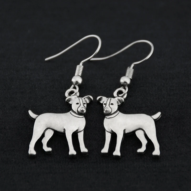 Винтажные серьги-подвески серебряного цвета в виде крысы терьера и пестка