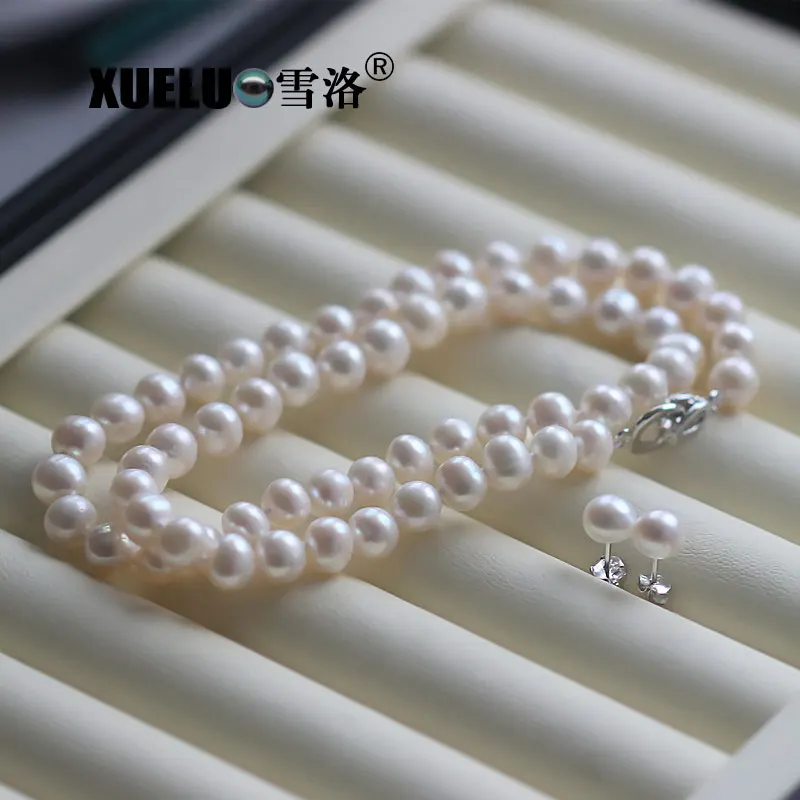XUELUO 7-8mm Classic Natural Round Freshwater Pearl Necklace / Earrings Sets Normal Quality Jewelery | Украшения и аксессуары