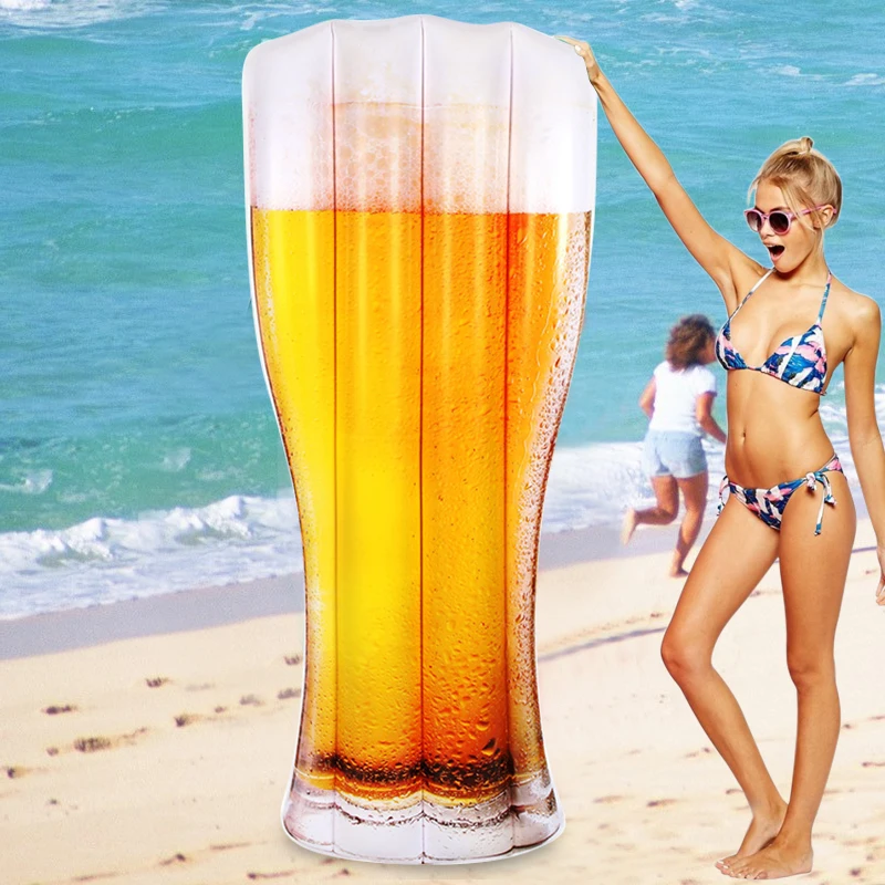 

180cm 70inch Giant Inflatable Beer Cup Print Pool Float Air Lounge Bottle Lounger Floatie Raft for Children Adults Swimming Ring
