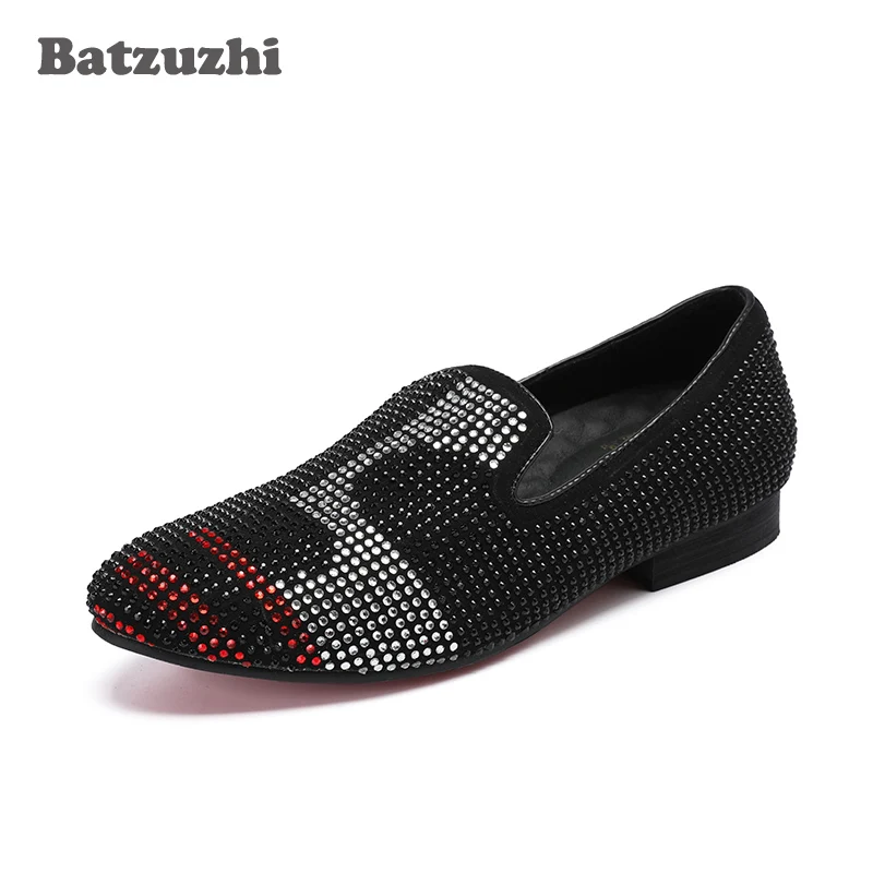Batzuzhi/Роскошные Брендовые мужские лоферы; черные Лоферы со стразами; черные свадебные вечерние туфли; zapatos hombre; большие размеры 12