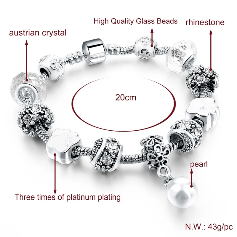 Модные серебряные браслеты MELIHE в европейском стиле и со стандартным браслетом