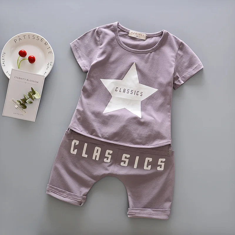 Летний детский комплект одежды 2017 для маленьких мальчиков звезда шаблон одежда