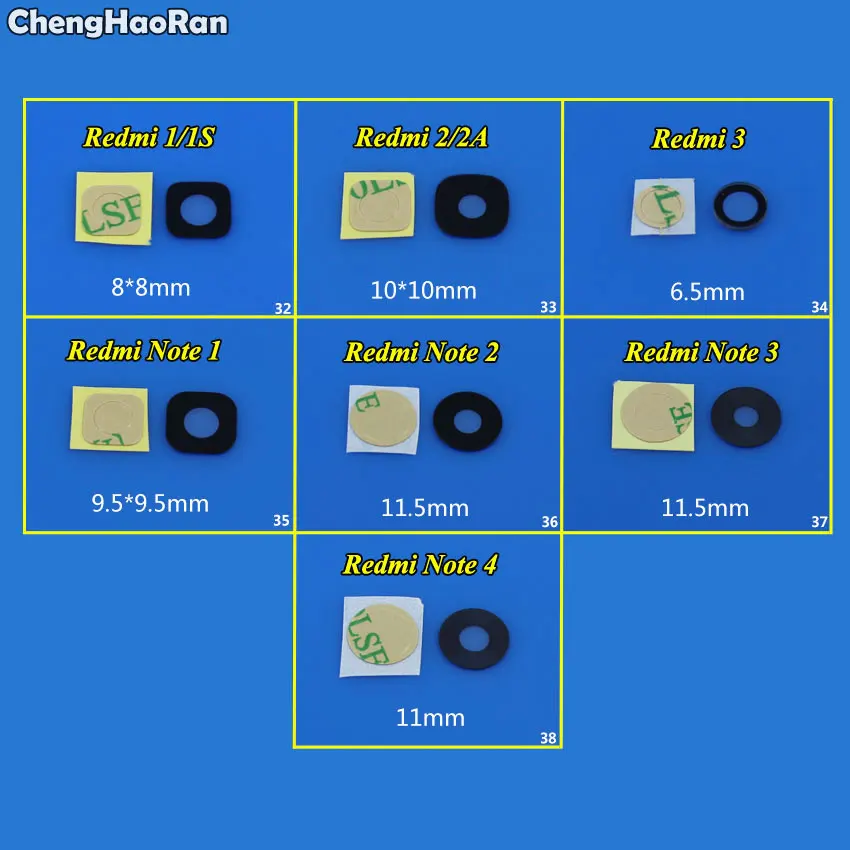 

ChengHaoRan Rear Back Camera Glass Lens Cover For Xiaomi Redmi 1 2 3 Redmi Note 1 2 3 4 Back Camera Lens Repair Spare Parts