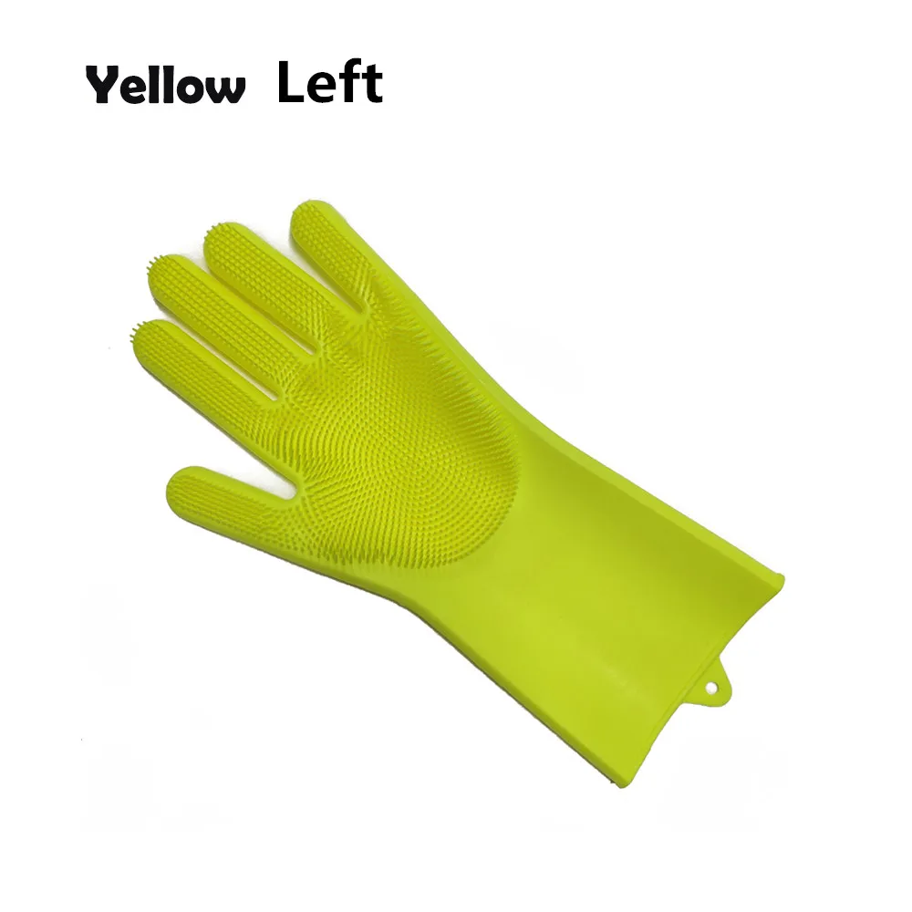 Yellow left 1 шт силиконовая перчатка для мытья посуды пищевая кухонная перчатка для мытья посуды с чистящей щеткой домашняя перчатка для скрабирования - Цвет: Yellow left