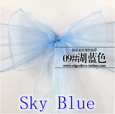 Небесно голубая органза пояс для стула с кристаллами блестящее украшение