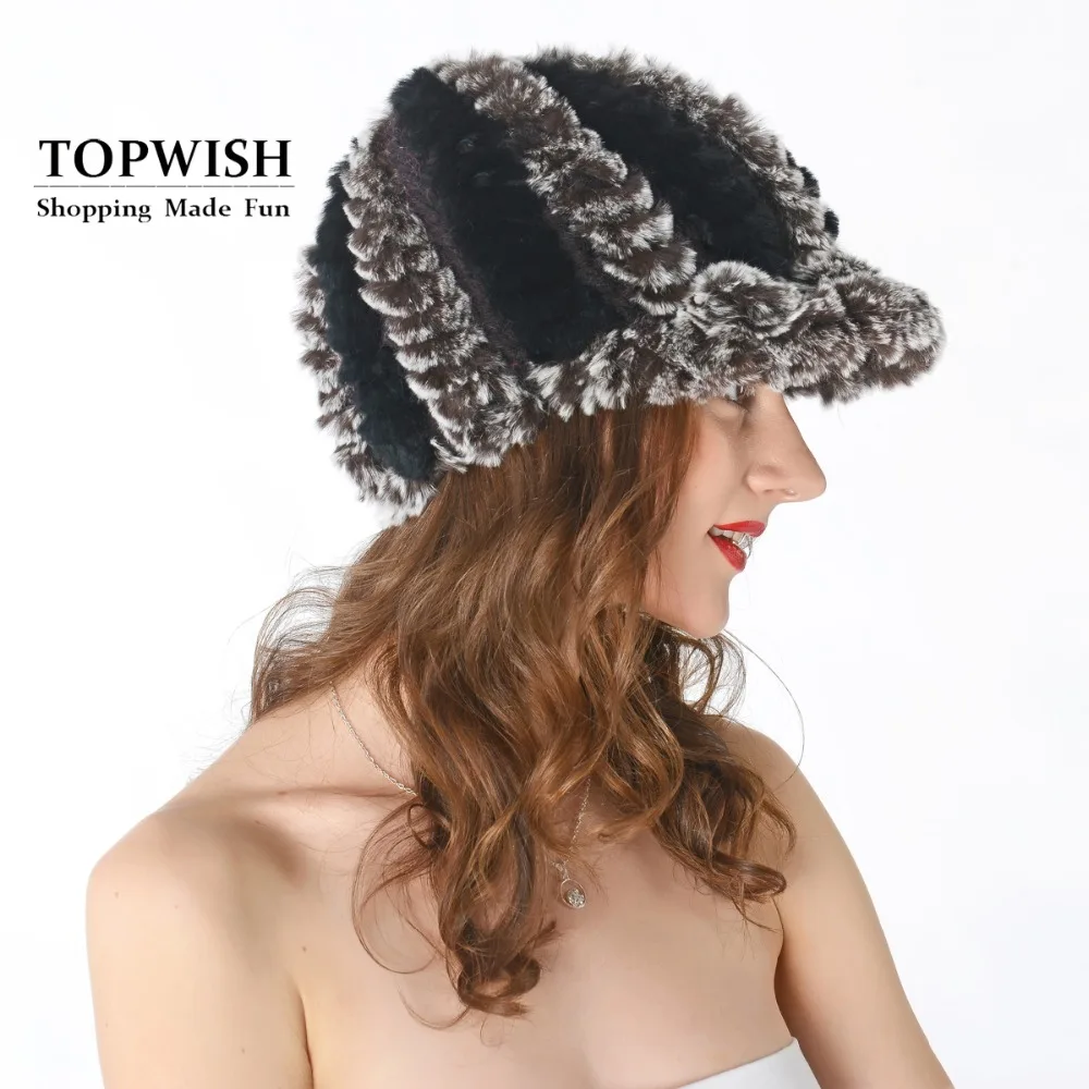 Женские вязаные шапки из натурального меха кролика Рекс женские зимние теплые