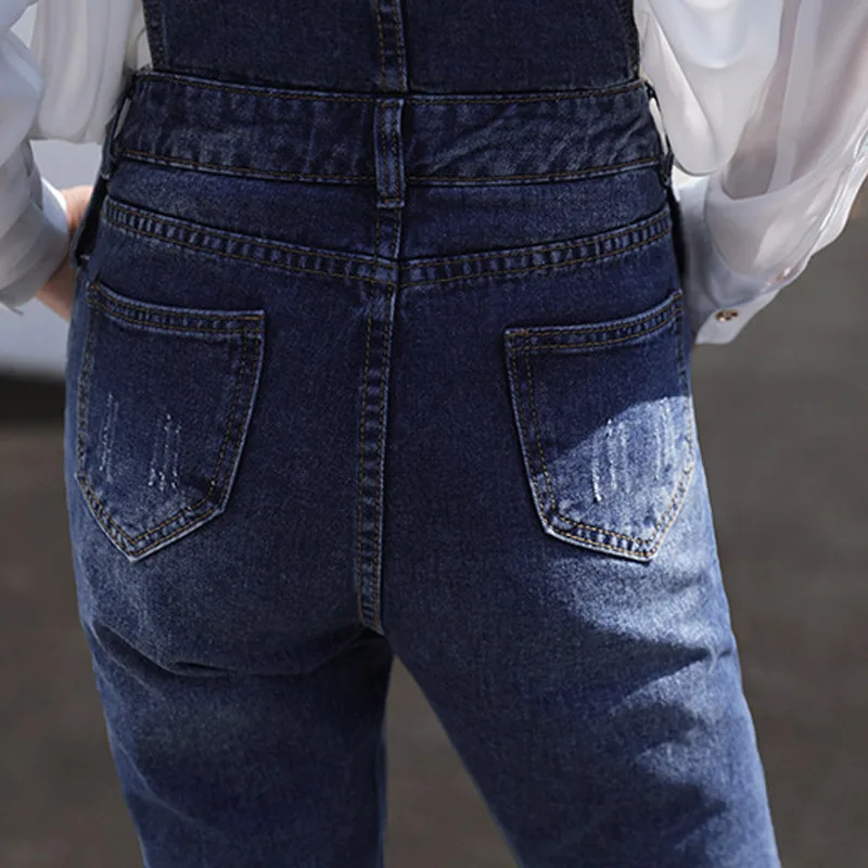 2017 женский джинсовый моющийся комбинезон модный на бретельках Весенние длинные