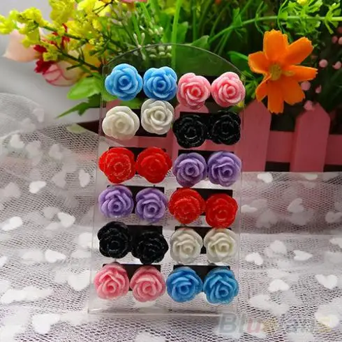 12 пар женские серьги гвоздики|rose flower stud earrings|flower earringsstud earrings |
