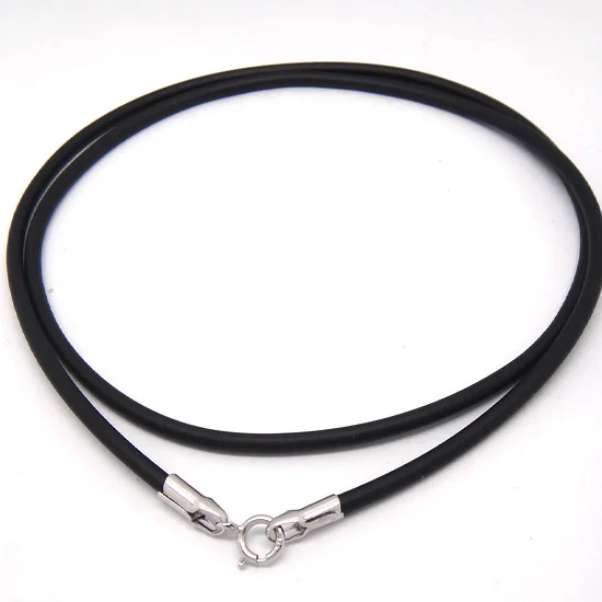 2pcs 925 sterling silver 45cm 1.5mm DIY necklace chain black flexible rubber rope jewelry accessories