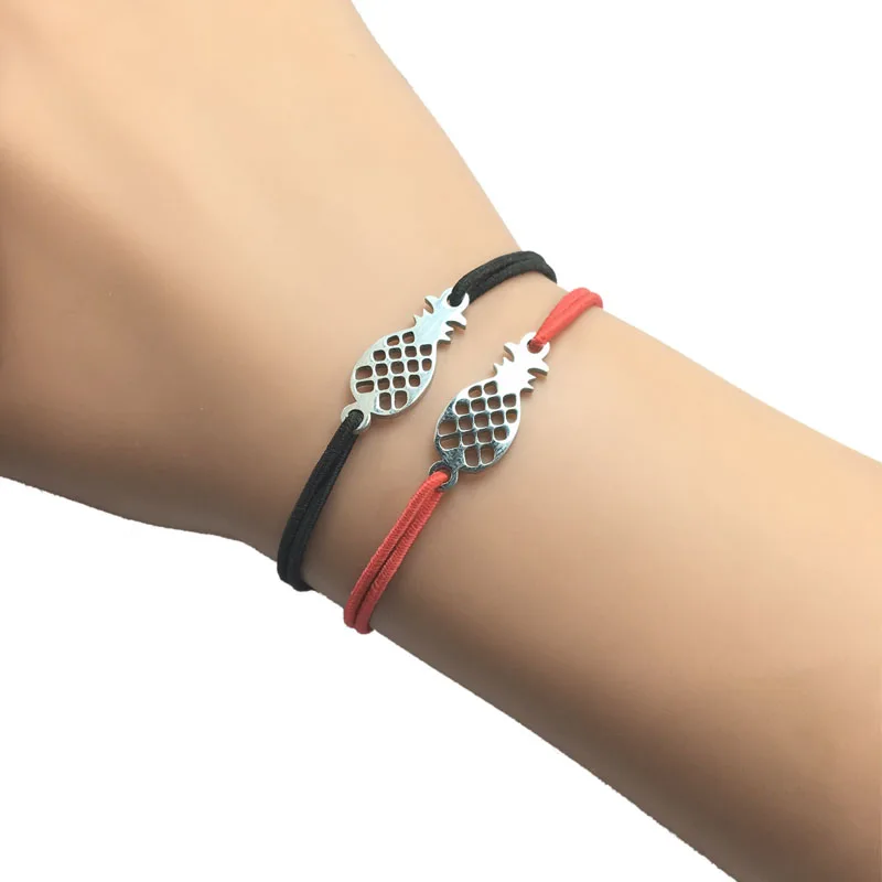 

10pcs/lot Wish Card Bracelet Pineapple Stainless Steel Charm Adjustable Cord Bracelet For Men Women