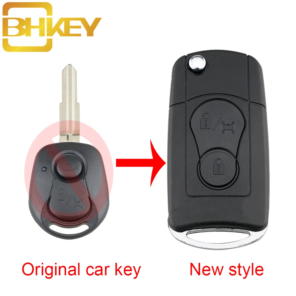 BHKEY 2 кнопки обновленный Флип складной чехол для дистанционного ключа от машины для SsangYong Actyon Kyron Rexton чехол для ключа пустой