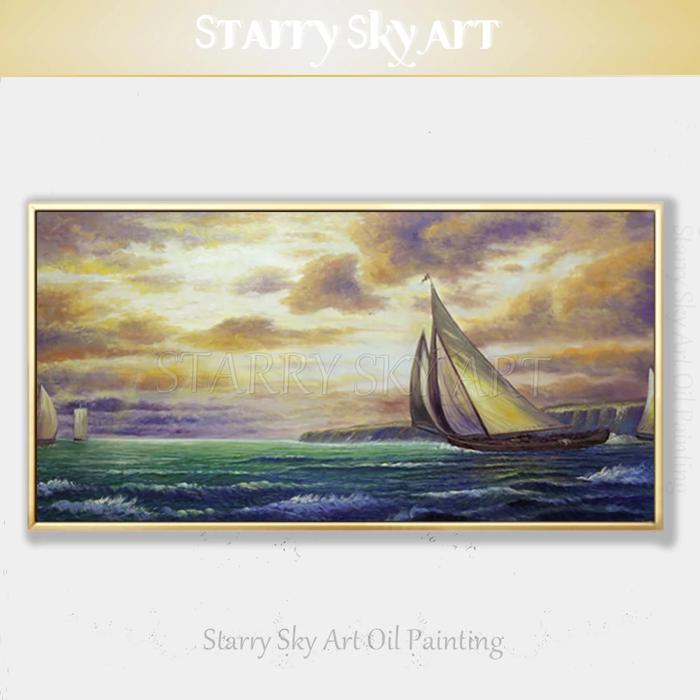 

High Skills Artist Hand-painted Wall Art Boats Oil Painting on Canvas Special Seascape Boat Shipping Oil Painting for Wall Decor