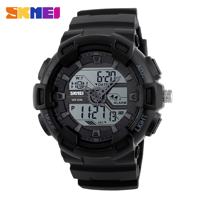 BlackWhite SKMEI уличные спортивные часы мужские с двойным дисплеем цифровые часы с несколькими часовыми поясами наручные часы 50 м водонепроницаемые часы с будильником 1189 - Цвет: BlackWhite