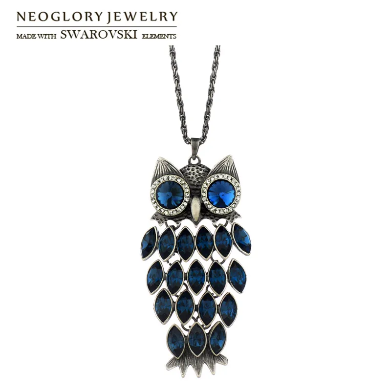 

Neoglory Austria Crystal & Auden Rhinestone Owl Design Long Charm Necklace Anti Silver Plated Vintage Style Women Trendy Sale