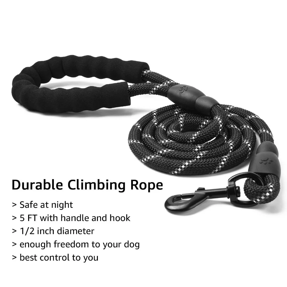 DEIRYLE Strong Dog Leash With Comfortable Padded Handle Highly Reflective Round Rope for Medium and Large Dogs 5ft | Дом и сад