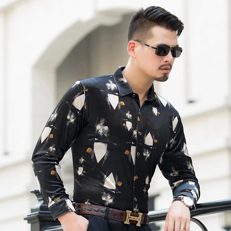 Мужская бархатная рубашка с длинным рукавом рукавом| |