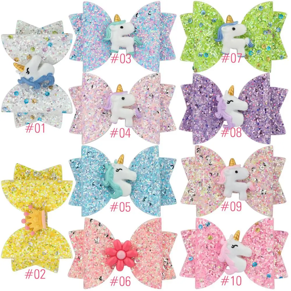 

30pcs/lot, 3''Candy Color Hair Bows Unicorn Hair Clip Girls Kids Glitter Bows Hairpins Unicorn Design Hair Accessories
