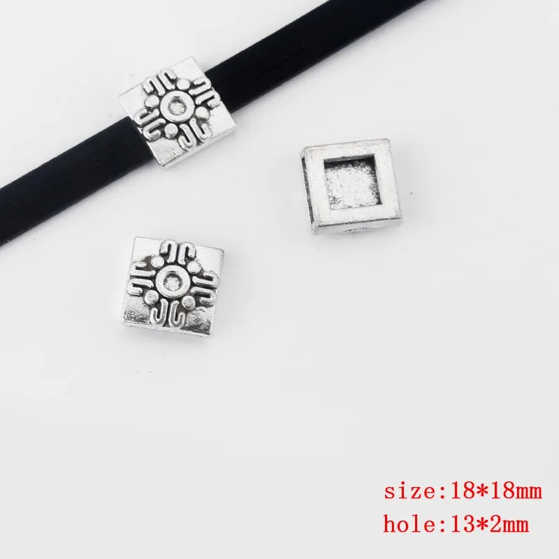 flower cross 15 шт., античный серебряный/Бронзовый квадратный плоский ползунок, подходит для 10 мм, 13 мм, плоский кожаный шнур, браслет, аксессуары для изготовления ювелирных изделий, бижутерия - Цвет: flower cross