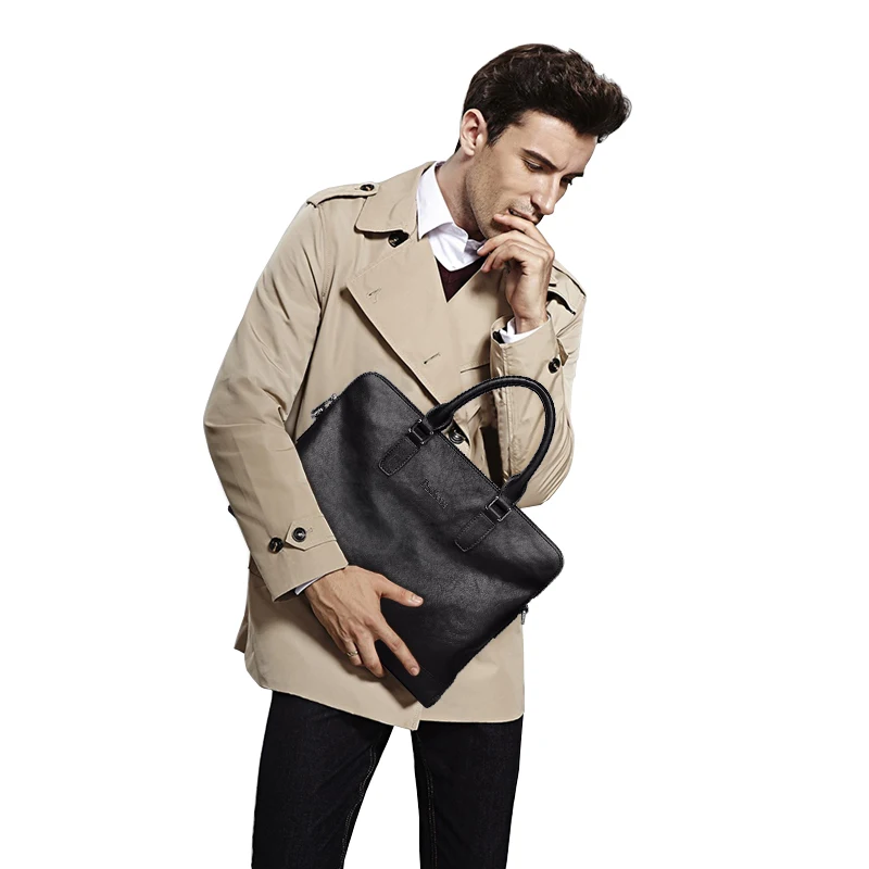 business messenger  leather handbags portfolio bags  for  document shoulder  office Briefcase Men's laptop  computer man genuine