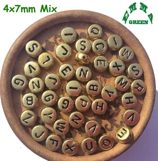 Бусины с золотыми буквами акриловые плоские круглые Alphabe бусины 4*7 мм diy браслет