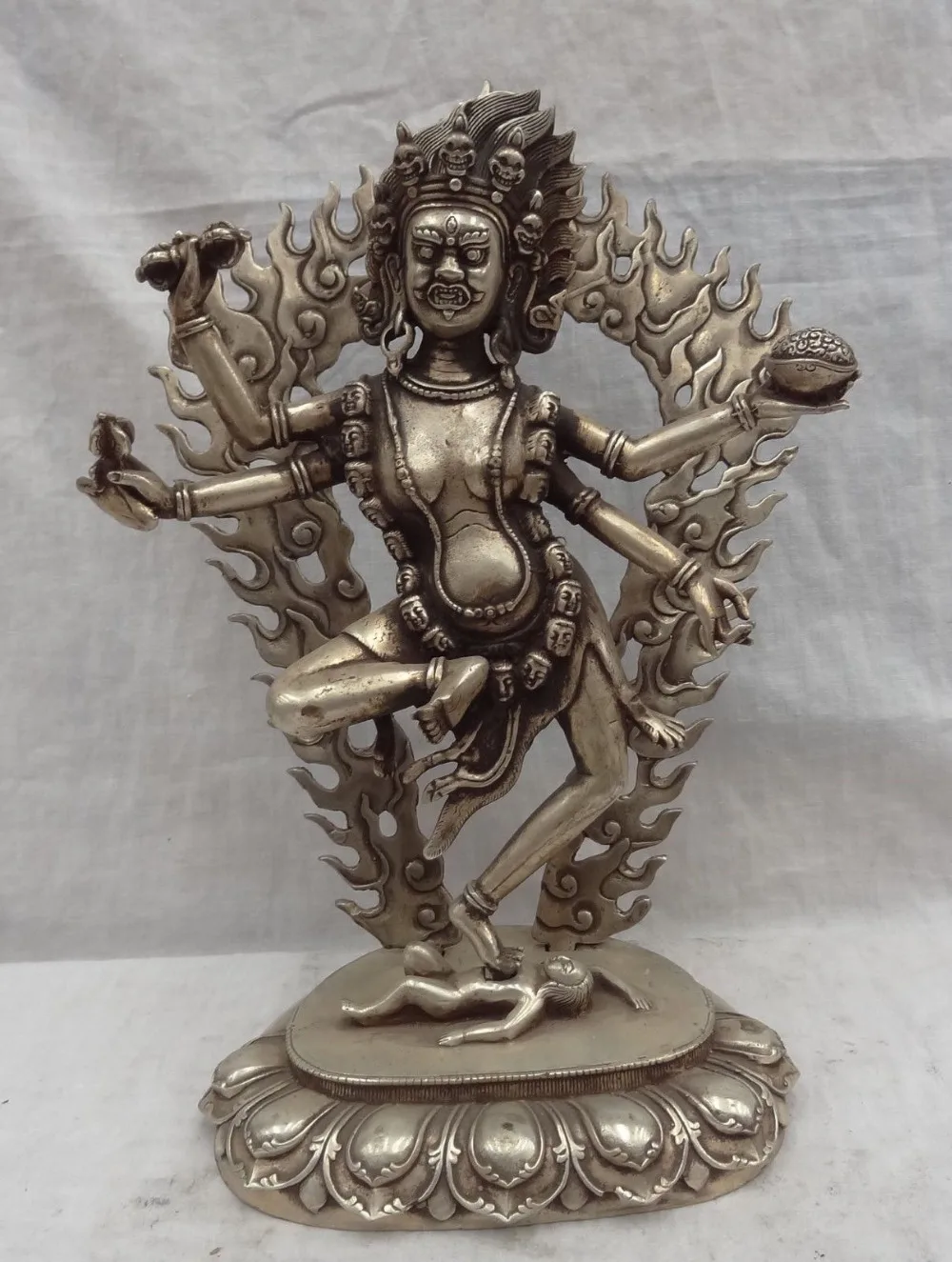 

xd 002064 13" Chinese Buddhism Vajra Joss Bronze 4 Arms Vajrapani Buddha Statue