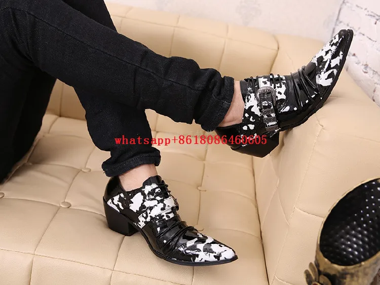 Мужские лакированные кожаные туфли Choudory черные на высоком каблуке итальянская