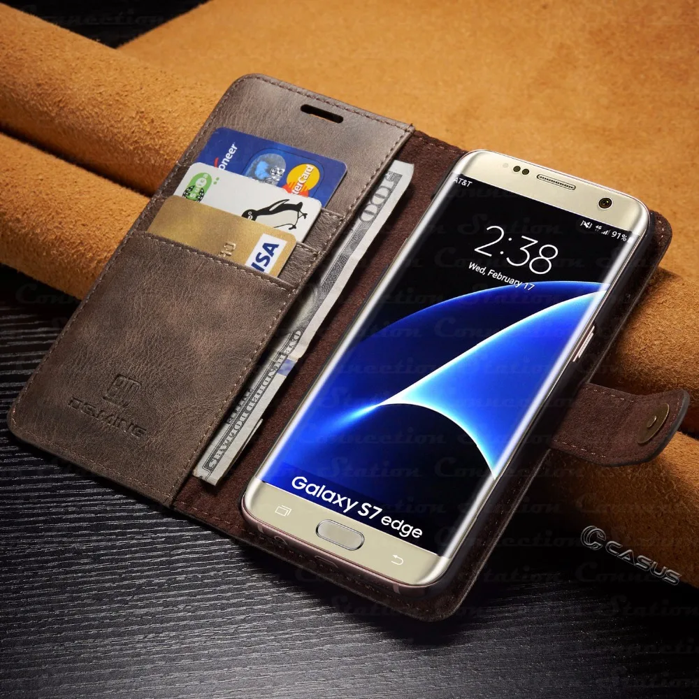 Роскошный кожаный чехол для samsung Galaxy S7 край съемный кошелек магнитных флип карты Coque для Galaxy S7 случае