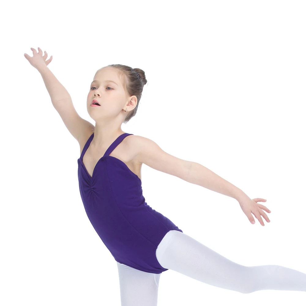 Балетная школьная танцевальная одежда для девочек цвет фиолетовый Хлопок лайкра