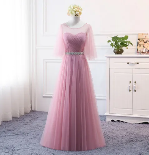 dusty pink d Vestido De Noiva, новинка, синие платья подружки невесты, неодинаковые, длинные, с вырезом лодочкой, с кристаллами, на талии, длинные платья для женщин, Brautjungfernkleid - Цвет: dusty pink d
