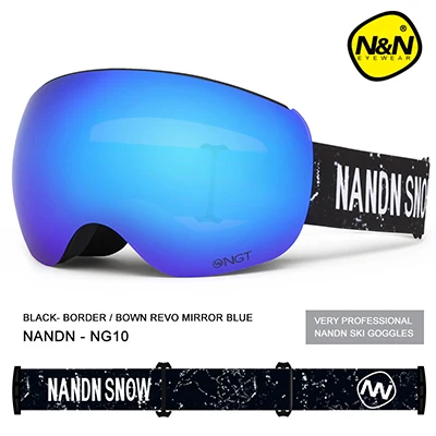 NANDN, лыжные очки, двухслойные линзы, анти-туман, УФ-защита, для мужчин, wo, магнитные линзы, для сноуборда - Цвет: Black Frame blue