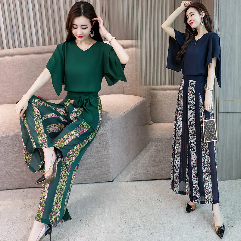 Комплект женский из двух предметов шифоновая рубашка с рукавом летучая мышь и