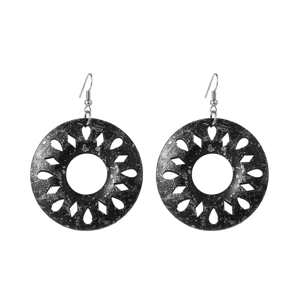 YULUCH 2019 Fashion Jewelry Women Vintage Imitation Rust Blue Hollow Wooden Pendant Earrings Round Big Dangle For Party | Украшения и