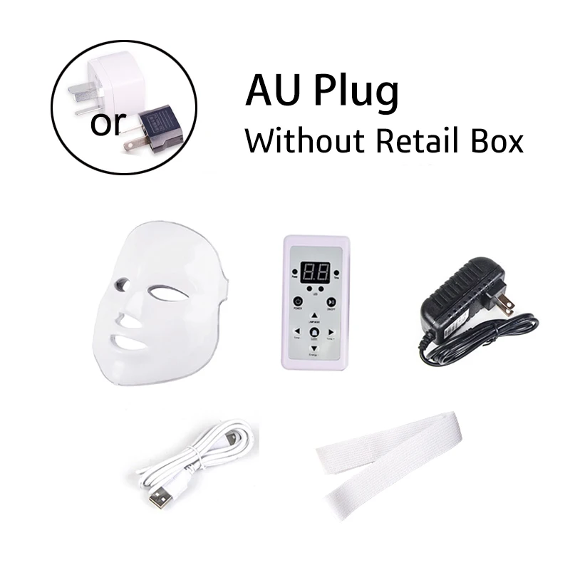 AU Plug Светодиодный осветительный прибор для лица, 7 цветов, для дома, красный, синий, светильник, для удаления акне, для ухода за кожей, фотон, омоложение, инструмент для красоты - Цвет: AU Plug