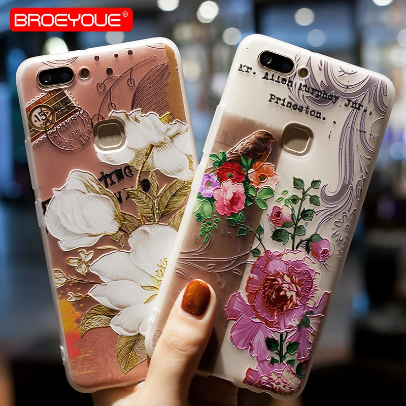 BROEYOUE Case For Huawei P8 P9 P10 P20 Lite 2016 2017 Nova 3E 3D Relief Soft TPU Flowers Phone Silicone Matte Floral Covers |
