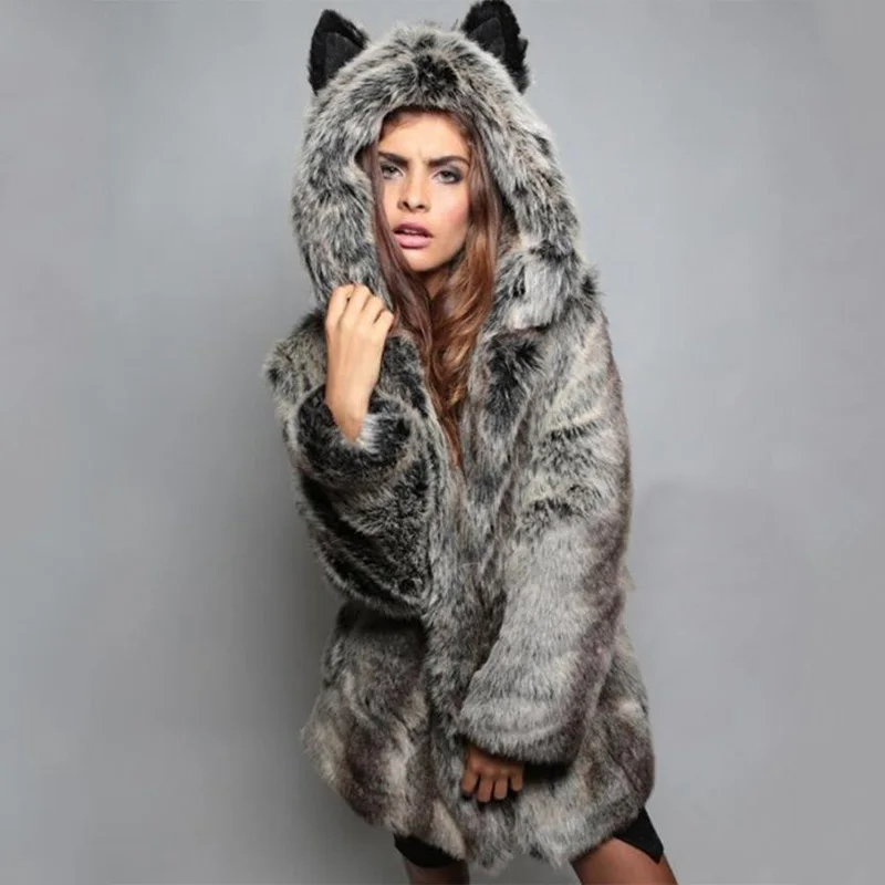 

2019 New autumn Winter Warm sweet Fur Jacket Women fashion Large size Fox Fur Collar Hooded Thicken Faux Fur Coats cc527