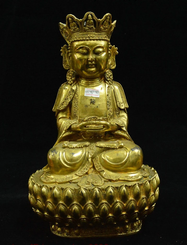 

11 "тибетский буддизм, бронзовый позолоченный сидящий в позе лотоса цветок Kwan-yin Бог боддхисаттва статуя