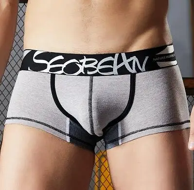 SEOBEAN, мужские сексуальные боксеры, мужское нижнее белье из хлопка, пижамы, боксеры для мужчин, нижнее белье, мужские мягкие слипы, мужские шорты - Цвет: Серый