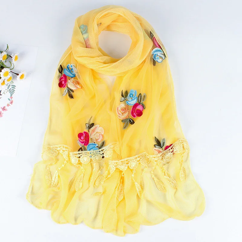 2018 вышитый шарф женская мода Цветочная пряжа с кристаллами Женская Бандана